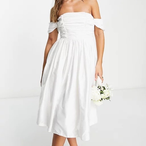 NWT Maya Deluxe Off-The-Shoulder White Ruched Dress - Picture 15 of 15